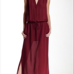 NWT Vince Bordeaux Wine Sleeveless Silk V-neck Maxi Dress Size XL $395